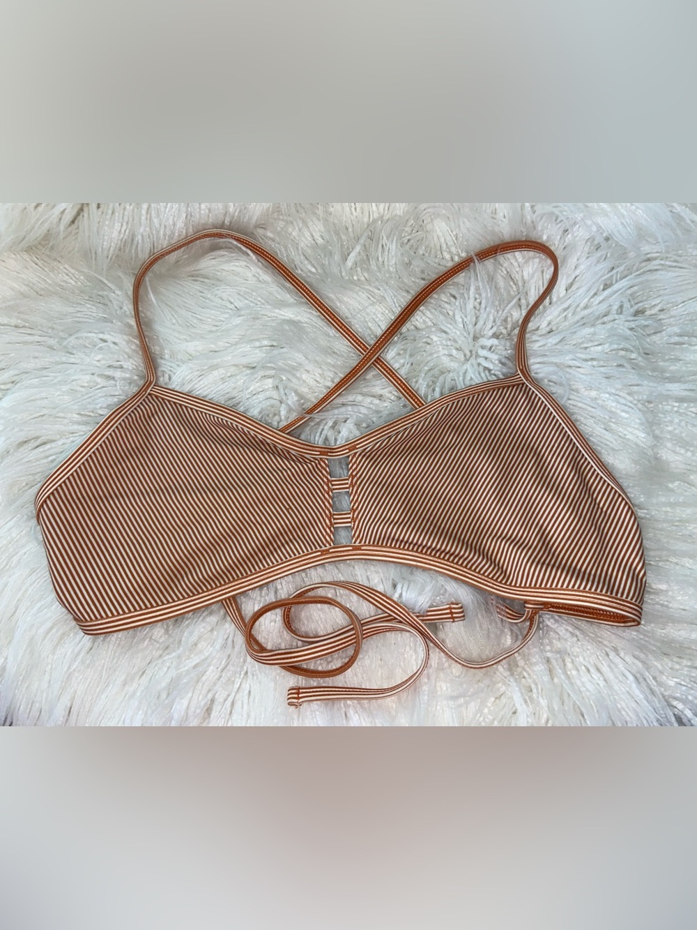 Jolyn Clothing Rust and White Striped Bikini Top